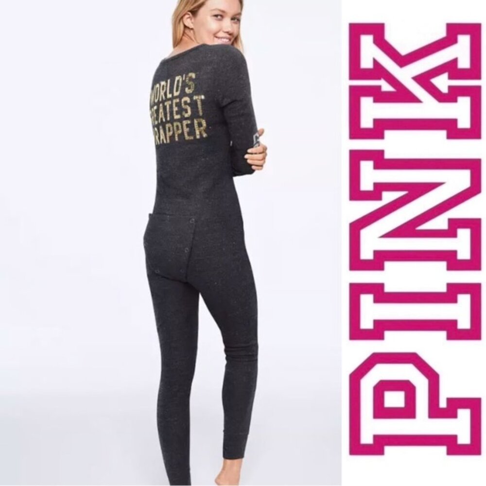 Victoria's Secret PINK | Silver Bling Long Johns Pajamas Bodysuit | Size Medium